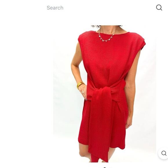 Emily McCarthy Bateau Neckline Waist bow ties Padded Shoulders Red Dress Sz XS - Picture 5 of 11